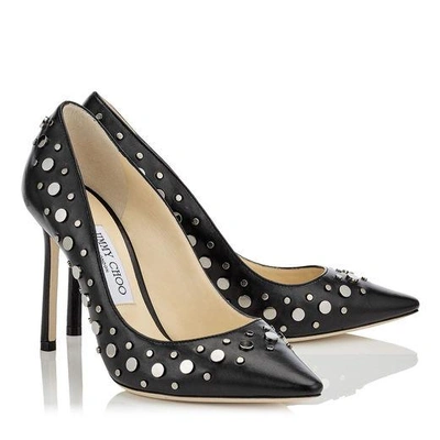 Shop Jimmy Choo Romy 100 Black Nappa Pointy Toe Pumps With Anthracite Studs In Black/anthracite