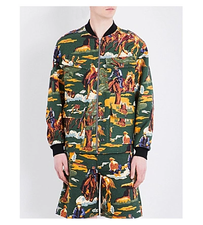 Shop Stella Mccartney Tree-patterned Cotton Bomber Jacket In Multicolour