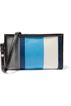 BALENCIAGA BAZAR STRIPED GLOSSED TEXTURED-LEATHER SHOULDER BAG