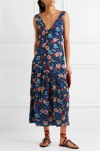 Shop Borgo De Nor Lola Floral-print Crepe De Chine Midi Dress