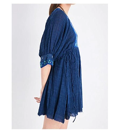 Shop Free People Kalypso Cotton-blend Mini Dress In Blue