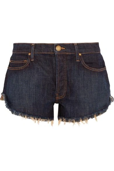 Shop The Great The Cut Off Frayed Denim Shorts In Navy