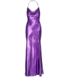 Attico Leticia Satin Halter Gown In Purple