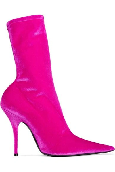 Balenciaga Pink Velvet Stiletto Knife Boots In Pink/purple | ModeSens
