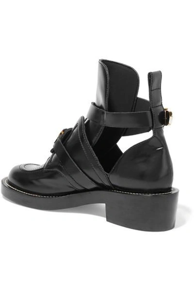 Shop Balenciaga Cutout Glossed-leather Ankle Boots In Black