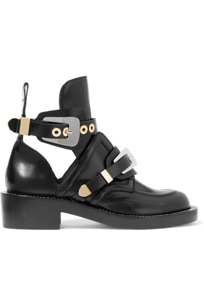 Balenciaga Cutout Glossed-leather Ankle Boots In Black | ModeSens