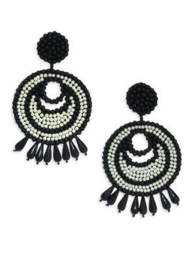 Shop Kenneth Jay Lane Seed Bead Gypsy Hoop Clip-on Earrings In Black