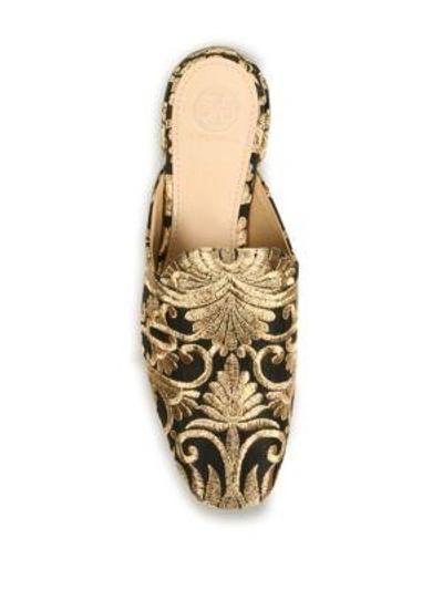 Shop Tory Burch Carlotta Embroidered Slide Mules In Black Gold Nayan Brocade