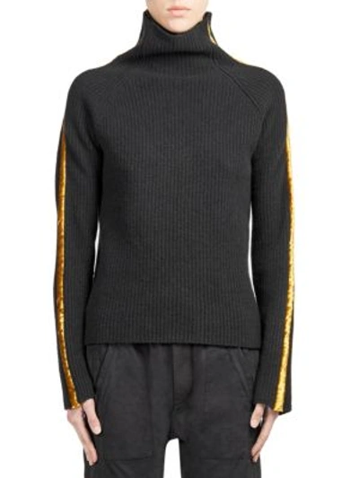 Haider Ackermann Velvet-trimmed Wool And Cashmere-blend Turtleneck Sweater In Black
