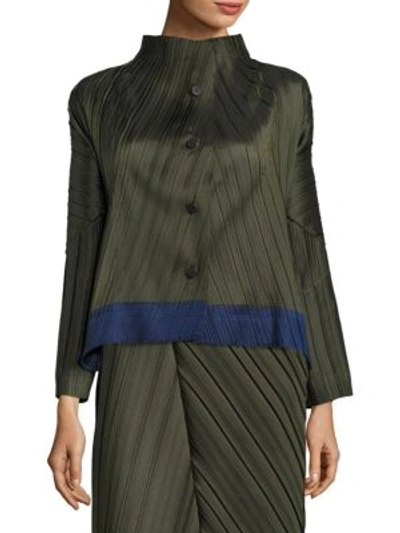 Issey Miyake Pleated Button-front Jacket In Khaki