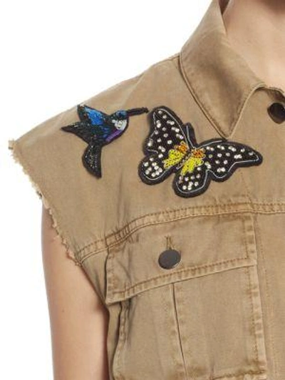 Shop Cinq À Sept Canyon Butterfly Patch Cotton Vest In Khaki Multi