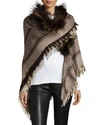 GUCCI SURVIE PLAID FOX-TRIM SCARF, BEIGE