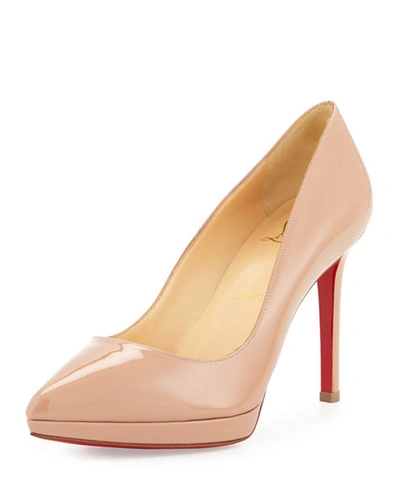 Christian Louboutin Pigalle Plato Patent Red Sole Pump In Nude