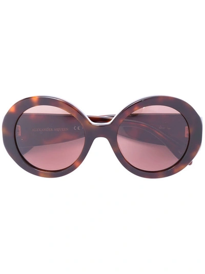 Alexander Mcqueen Mini Stud Round Frame Sunglasses In Brown
