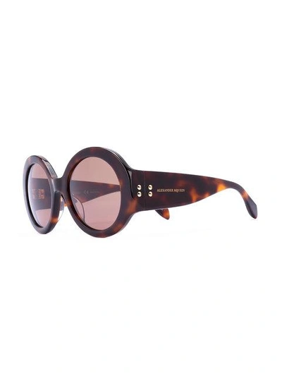 Shop Alexander Mcqueen Mini Stud Round Frame Sunglasses In Brown