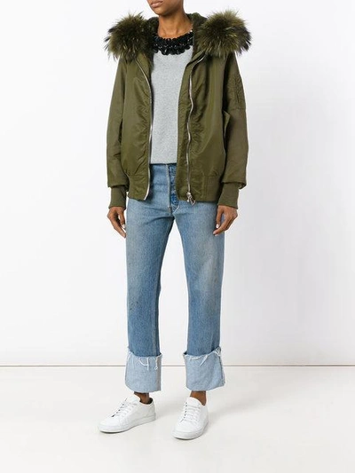 Shop Liska Fur Collar Bomber Jacket In Green