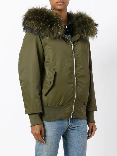 Shop Liska Fur Collar Bomber Jacket In Green