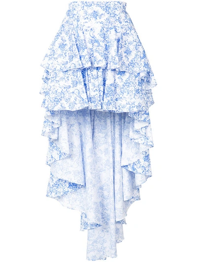 Caroline Constas Giulia Asymmetric Ruffled Cotton-blend Toile Skirt In Blue Multi