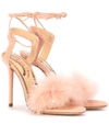 Charlotte Olympia Salsa 110 Feather-trimmed Suede Sandals In Baby Pink