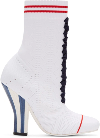 Shop Fendi White Stretch Sock Boots In F08ry White/red/navy