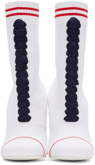 Shop Fendi White Stretch Sock Boots In F08ry White/red/navy