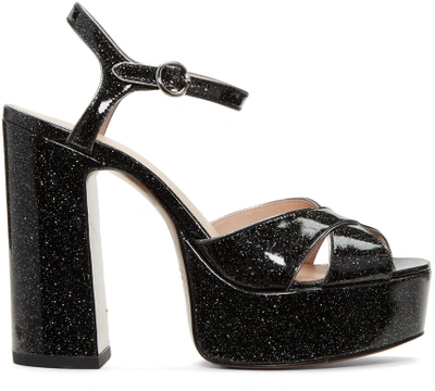 Marc Jacobs Woman Lust Glittered Leather Platform Sandals Black