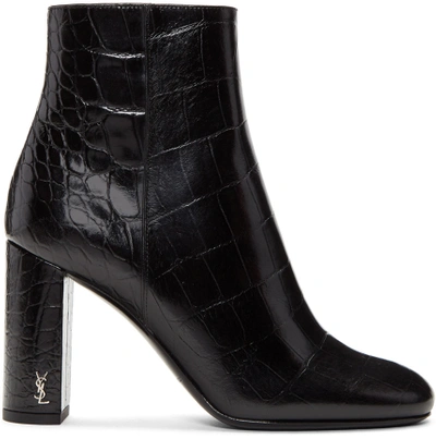 Shop Saint Laurent Black Croc-embossed Loulou Boots In 1000 Black