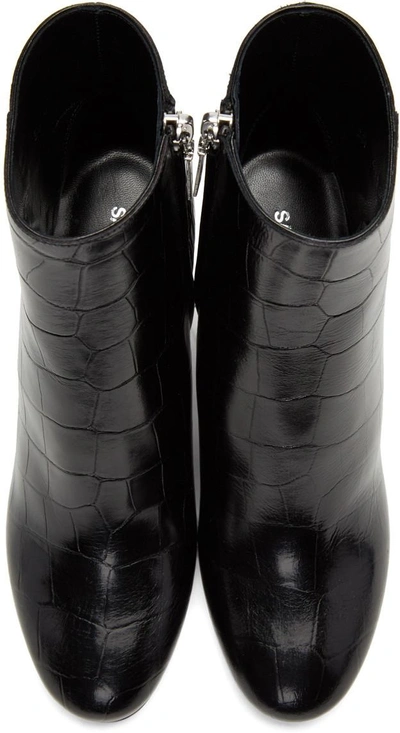 Shop Saint Laurent Black Croc-embossed Loulou Boots In 1000 Black