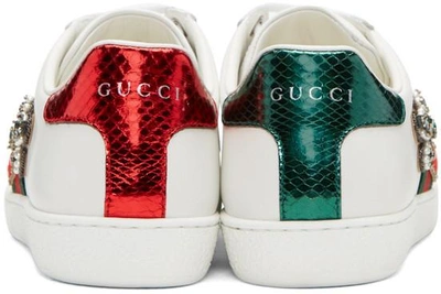 Shop Gucci White Pierced Heart Ace Sneakers