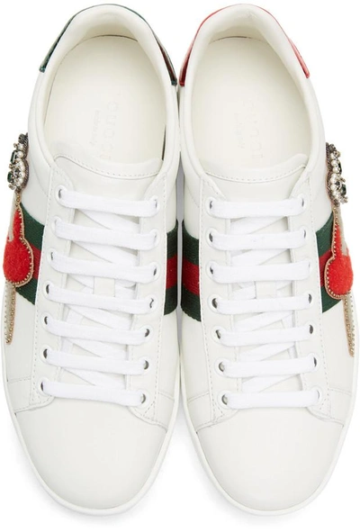 Shop Gucci White Pierced Heart Ace Sneakers