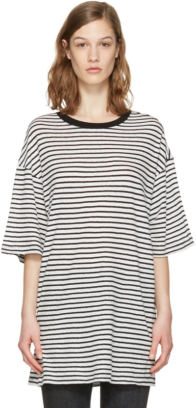 R13 Black & White Striped Boyfriend T-shirt In 820 White/b