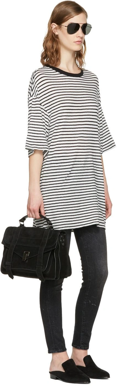Shop R13 White Striped Boyfriend T-shirt