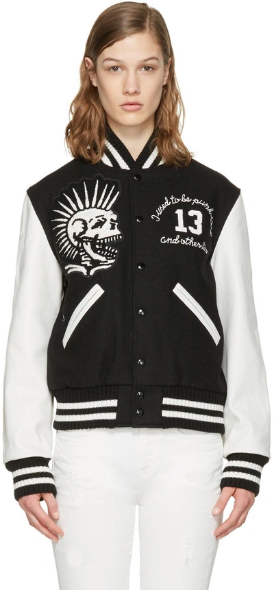 Shop R13 Black Vintage Varsity Bomber Jacket