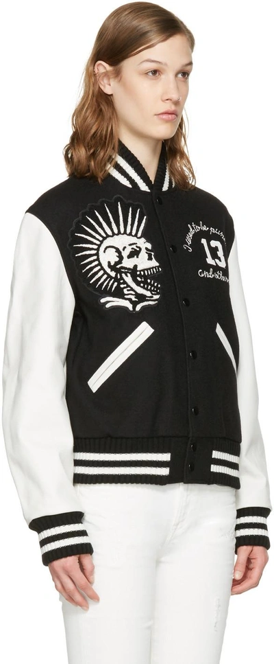 Shop R13 Black Vintage Varsity Bomber Jacket