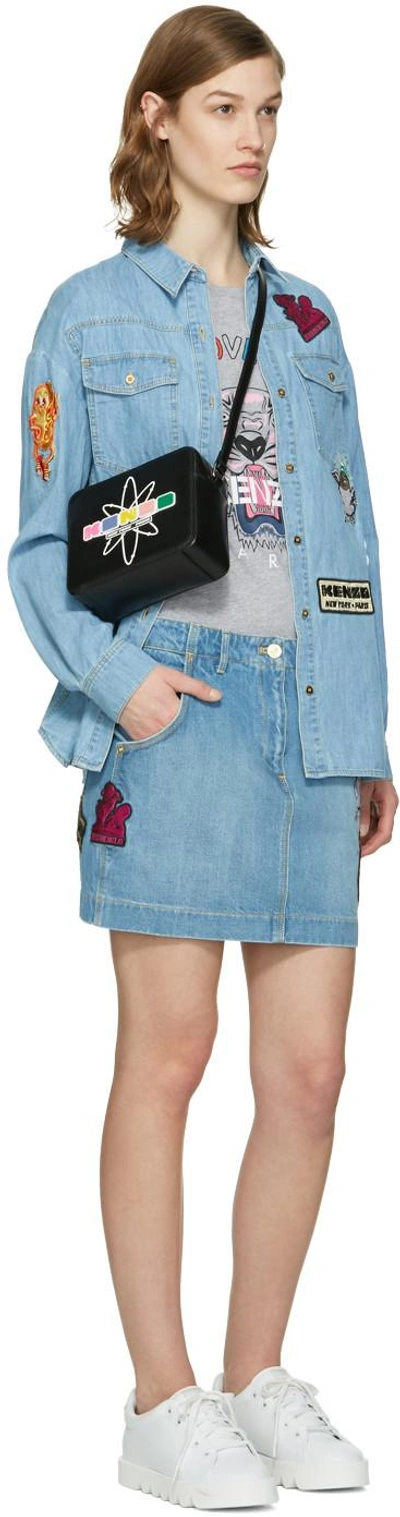 Shop Kenzo Blue Denim Cartoon Patches Shirt