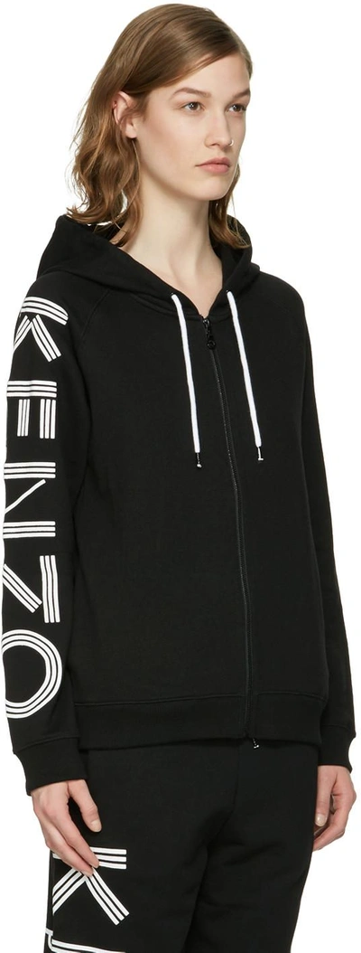 Shop Kenzo Black Logo Sleeve Zip Hoodie