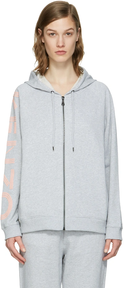 Shop Kenzo Grey Logo Sleeve Zip Hoodie