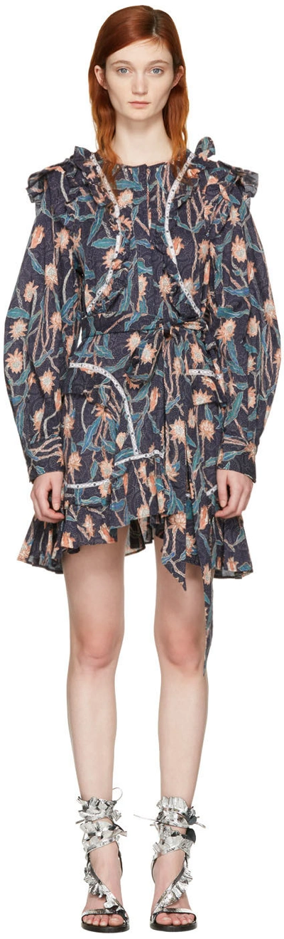 Isabel Marant Ullo Embellished Floral-print Cotton Dress In Navy | ModeSens