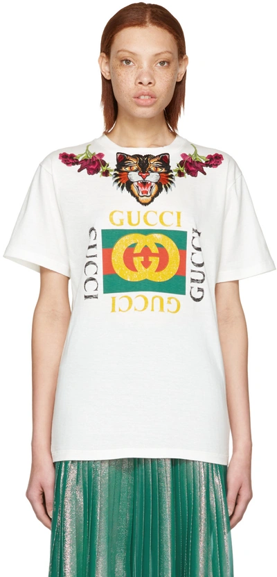 Gucci Embroidered Printed Jersey T-shirt, White In White Print