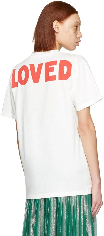 Shop Gucci White 'loved' Angry Cat Logo T-shirt