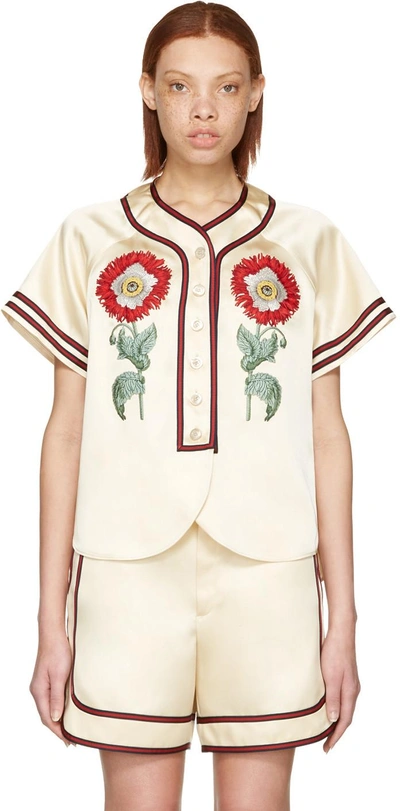 Shop Gucci Beige 'loved' Embroidered Duchesse Shirt