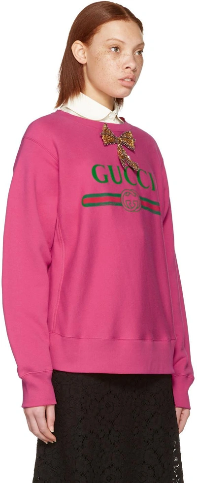 Shop Gucci Pink Bow Logo Pullover In 5113 Fuchsia