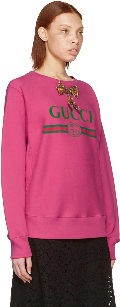 Shop Gucci Pink Bow Logo Pullover In 5113 Fuchsia