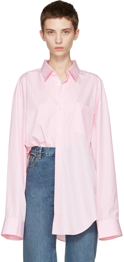 Vetements Pink Comme Des Garçons Edition Oversized 80's Shirt In Pink Stripe