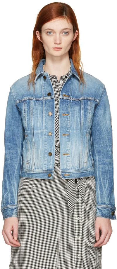 Shop Saint Laurent Blue Denim Military Patch Jacket