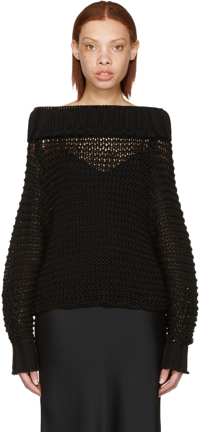 Calvin Klein Collection Ebner Off-the-shoulder Cable-knit Cotton Sweater In Black