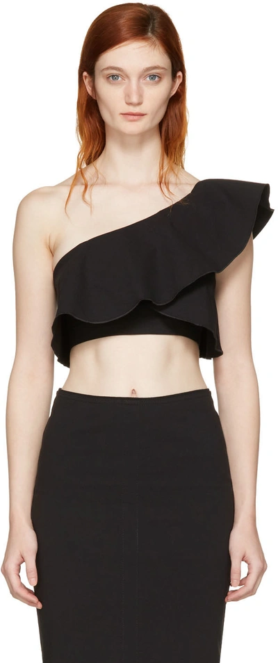 Isabel Marant Hayo One-shoulder Ruffled Jersey Top In Black