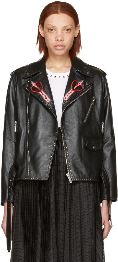 Valentino Black Leather Love Blade Motorcycle Jacket In Llack