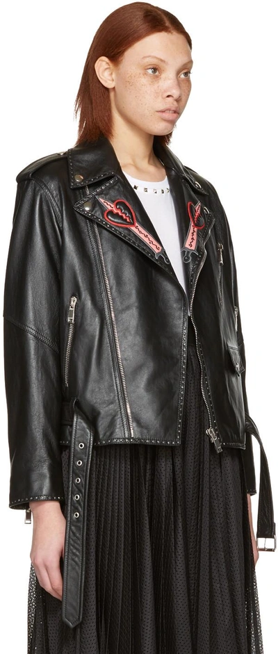 Shop Valentino Black Leather Love Blade Motorcycle Jacket