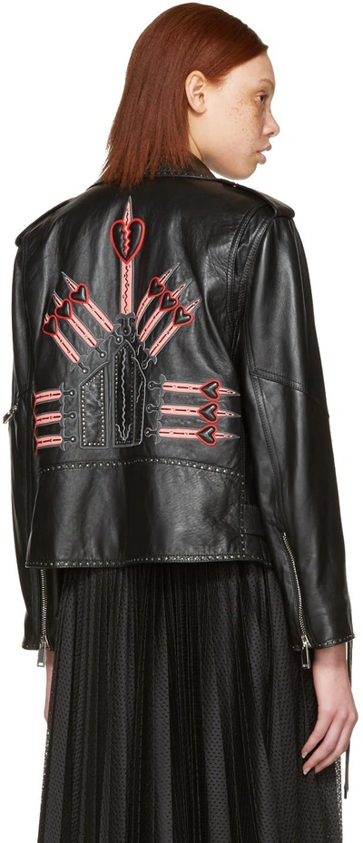 Shop Valentino Black Leather Love Blade Motorcycle Jacket